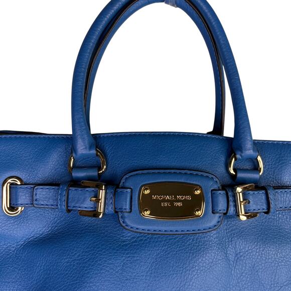 Michael Kors Hamilton Leather Tote Purse Bag Heritage Blue Goldtone NWOT - Picture 7 of 16